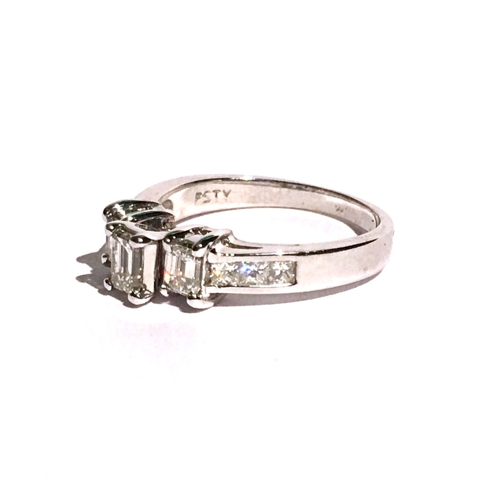 💎 18K 1.55CT VS Natural Diamond Large Emerald Princess Cut White Gold Ring - Picture 4 of 5